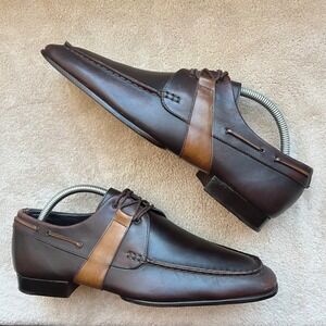 Mezlan Carson Men 8 M Brown & Tan Leather Two Tone Apron Toe Oxford Shoes